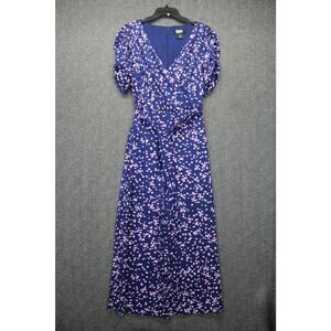 DKNY Women's 10 Floral-Print Ruched-Sleeve Jumpsuit Blue